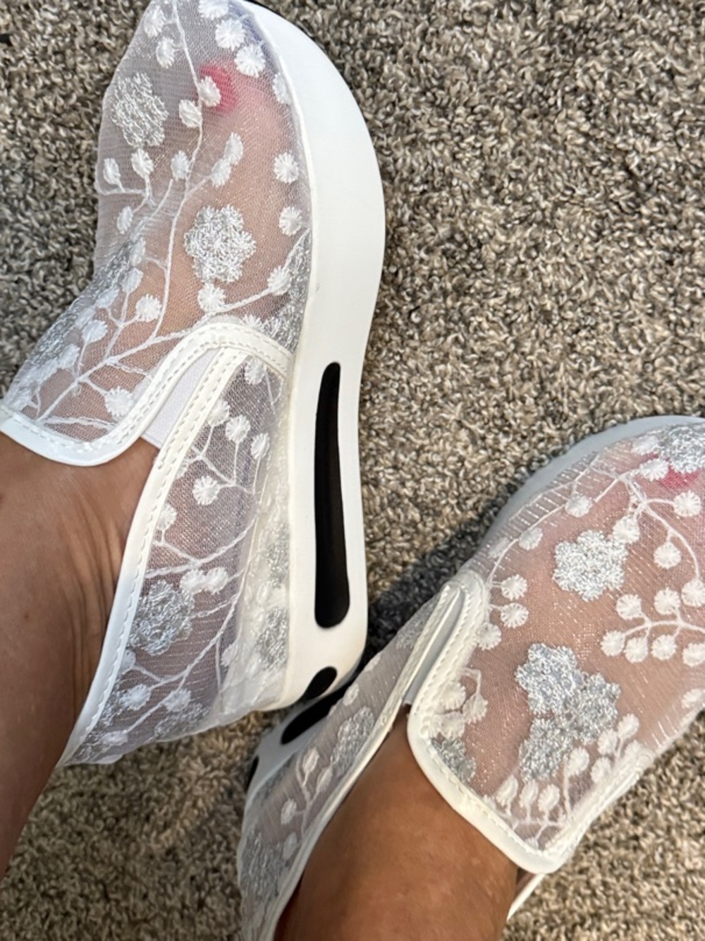 White Lace Slip-On Platform Sneakers - Picture 3 of 7